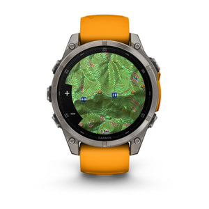 fēnix® 8 – 47 mm, AMOLED, Sapphire, Titanium med Spark Orange/Graphite silikonarmband – Garmin