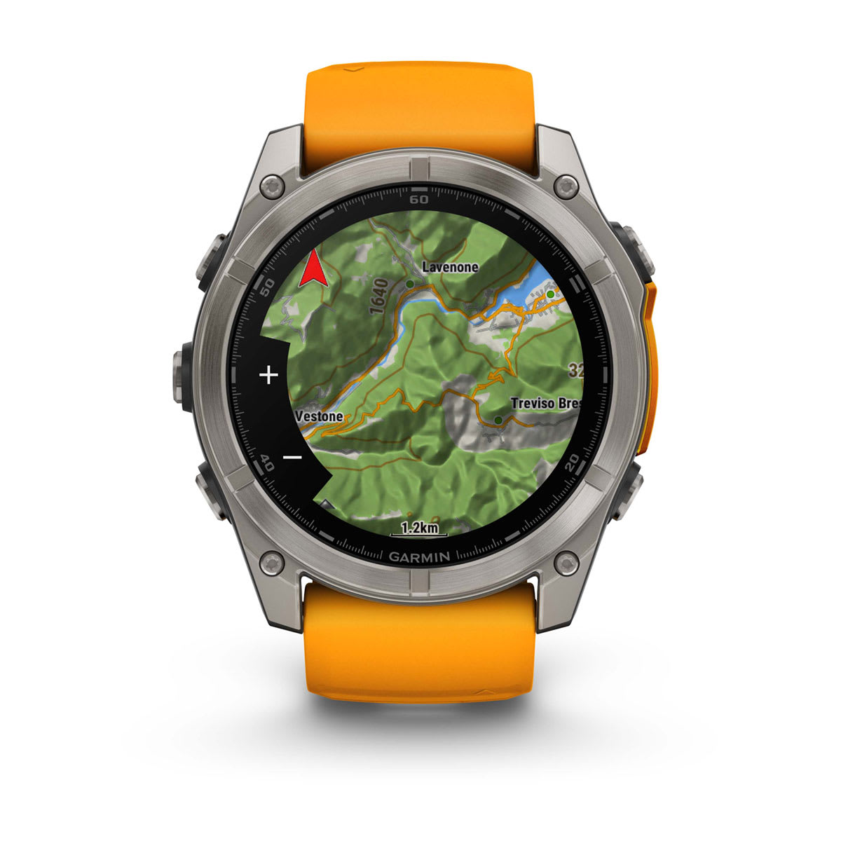 fēnix® 8 – 51 mm, AMOLED, Sapphire, Titanium med Spark Orange/Graphite silikonarmband – Garmin