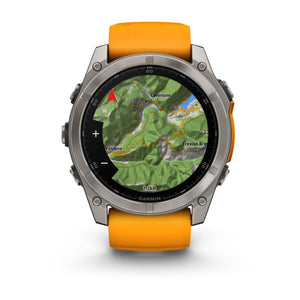 fēnix® 8 – 51 mm, AMOLED, Sapphire, Titanium med Spark Orange/Graphite silikonarmband – Garmin