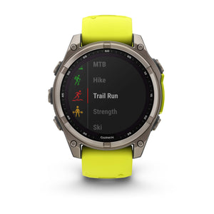 fēnix® 8 – 47 mm, Solar, Sapphire, Titanium med Amp Yellow/Graphite silikonarmband – Garmin