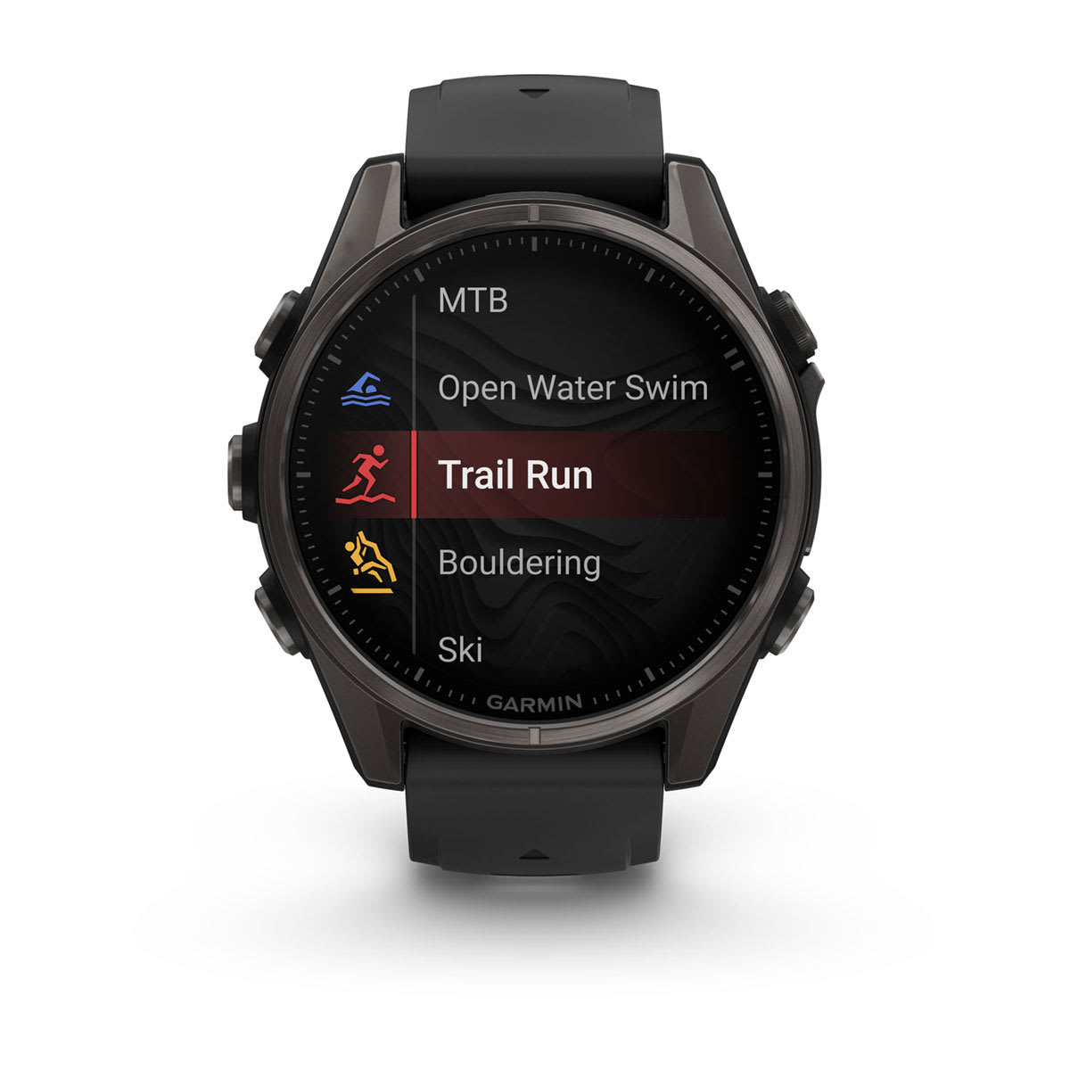 fēnix® 8 – 43 mm, AMOLED, Sapphire, Carbon Grey DLC-titanium med Svart/Pebble Grey silikonarmband – Garmin