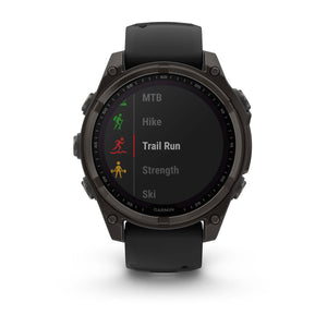 fēnix® 8 – 47 mm, Solar, Sapphire, Carbon Grey DLC-titanium med Svart/Pebble Grey silikonrem – Garmin