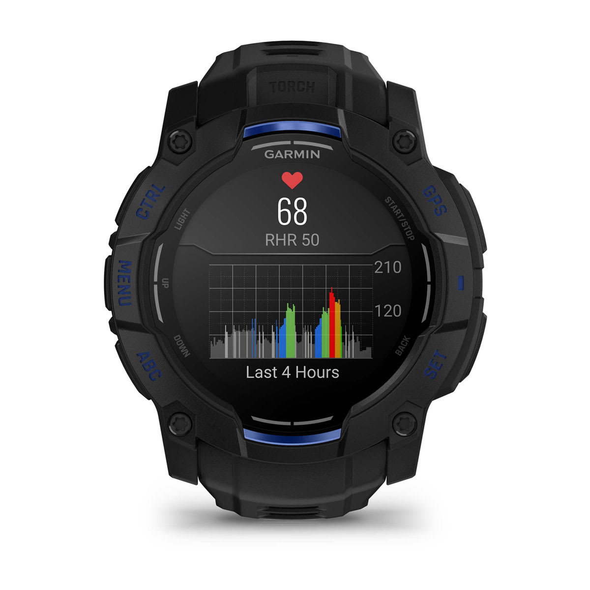 Instinct® 3 – 50 mm, AMOLED, Svart med Svart/Bolt Blue rem – Garmin