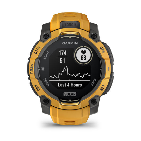 Instinct® 3 – 45 mm, Solar, Sunburst med Sunburst/Grå rem – Garmin
