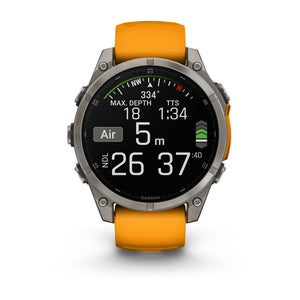 fēnix® 8 – 47 mm, AMOLED, Sapphire, Titanium med Spark Orange/Graphite silikonarmband – Garmin
