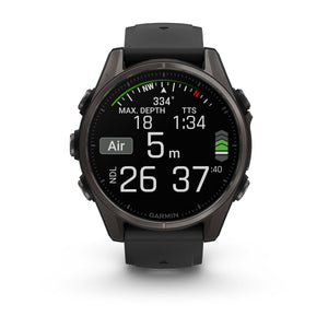 fēnix® 8 – 43 mm, AMOLED, Sapphire, Carbon Grey DLC-titanium med Svart/Pebble Grey silikonarmband – Garmin