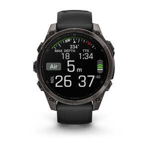 fēnix® 8 – 47 mm, AMOLED, Sapphire, Carbon Grey DLC-titanium med Svart/Pebble Grey silikonarmband – Garmin