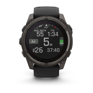 fēnix® 8 – 51 mm, Solar, Sapphire, Carbon Grey DLC-titanium med Svart/Pebble Grey silikonarmband – Garmin