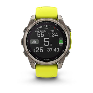 fēnix® 8 – 47 mm, Solar, Sapphire, Titanium med Amp Yellow/Graphite silikonarmband – Garmin