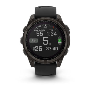 fēnix® 8 – 47 mm, Solar, Sapphire, Carbon Grey DLC-titanium med Svart/Pebble Grey silikonrem – Garmin