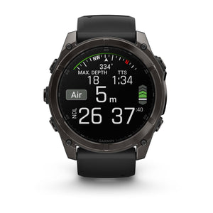 fēnix® 8 – 51 mm, AMOLED, Sapphire, Carbon Grey DLC med Svart/Pebble Grey silikonarmband – Garmin