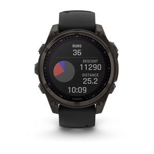 fēnix® 8 – 47 mm, Solar, Sapphire, Carbon Grey DLC-titanium med Svart/Pebble Grey silikonrem – Garmin