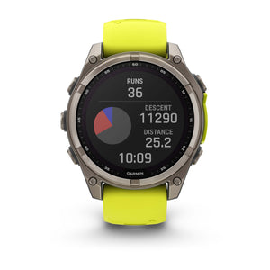 fēnix® 8 – 47 mm, Solar, Sapphire, Titanium med Amp Yellow/Graphite silikonarmband – Garmin