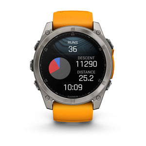fēnix® 8 – 51 mm, AMOLED, Sapphire, Titanium med Spark Orange/Graphite silikonarmband – Garmin