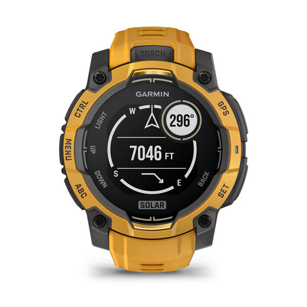 Instinct® 3 – 45 mm, Solar, Sunburst med Sunburst/Grå rem – Garmin