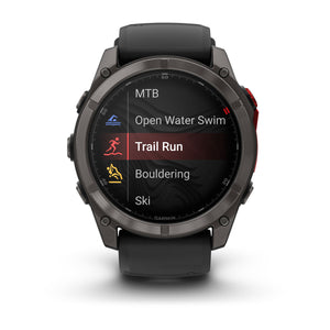 fēnix® 8 Pro – 51 mm, MicroLED, Sapphire, Carbon Grey DLC-titanium med Svart/Pebble Grey silikonarmband – Garmin