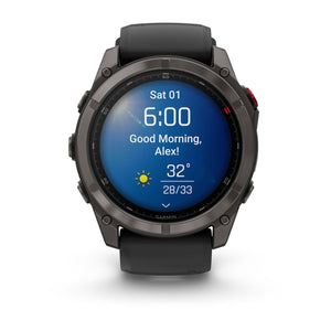 fēnix® 8 Pro – 51 mm, AMOLED, Sapphire, Carbon Grey DLC-titanium med Svart/Pebble Grey silikonarmband – Garmin