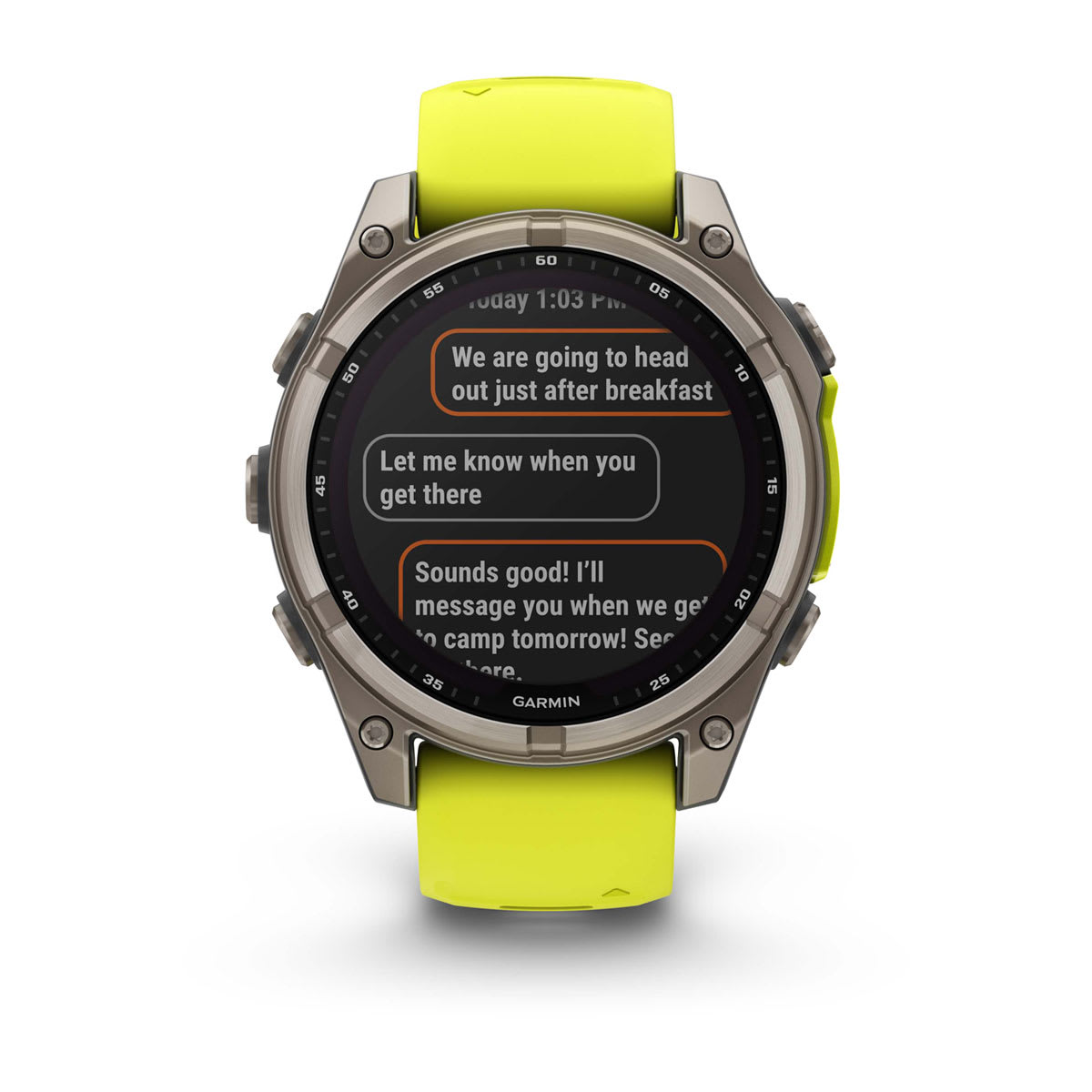 fēnix® 8 – 47 mm, Solar, Sapphire, Titanium med Amp Yellow/Graphite silikonarmband – Garmin