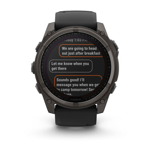 fēnix® 8 – 51 mm, Solar, Sapphire, Carbon Grey DLC-titanium med Svart/Pebble Grey silikonarmband – Garmin