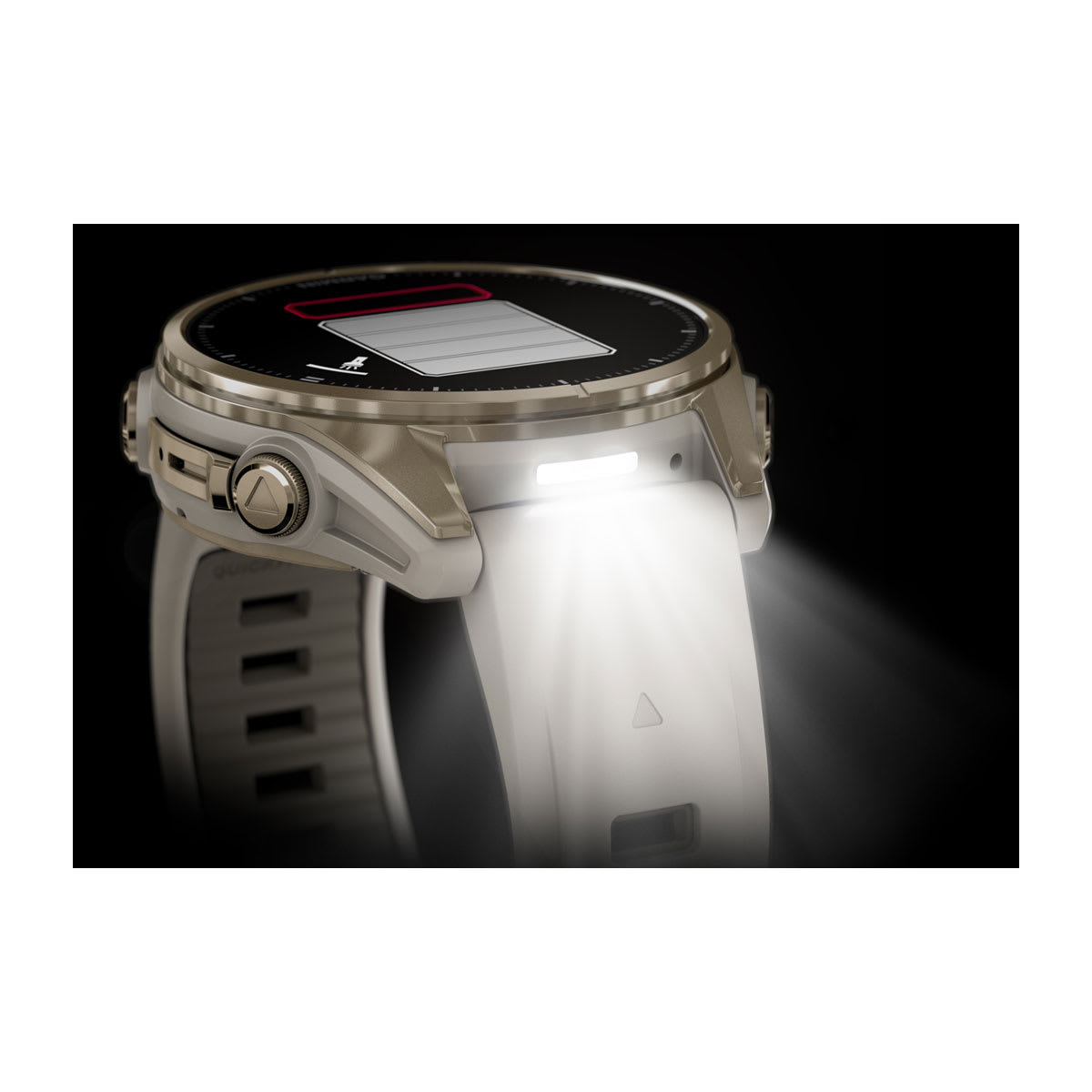 fēnix® 8 – 43 mm, AMOLED, Sapphire, Soft Gold med Fog Grey/Dark Sandstone silikonarmband – Garmin