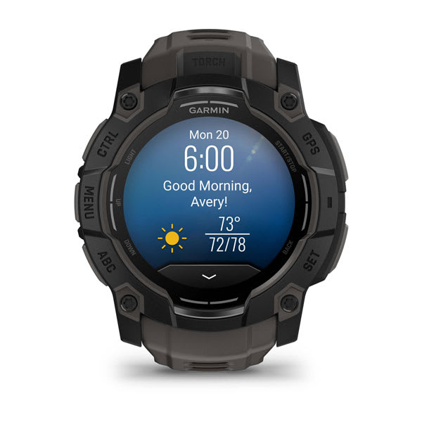 Instinct® 3 – 50 mm, AMOLED, Svart med Charcoal rem – Garmin