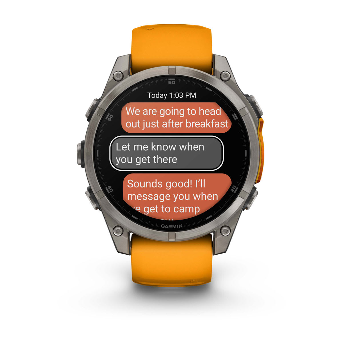 fēnix® 8 – 47 mm, AMOLED, Sapphire, Titanium med Spark Orange/Graphite silikonarmband – Garmin