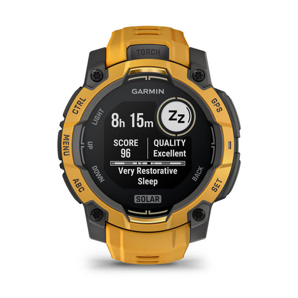 Instinct® 3 – 45 mm, Solar, Sunburst med Sunburst/Grå rem – Garmin