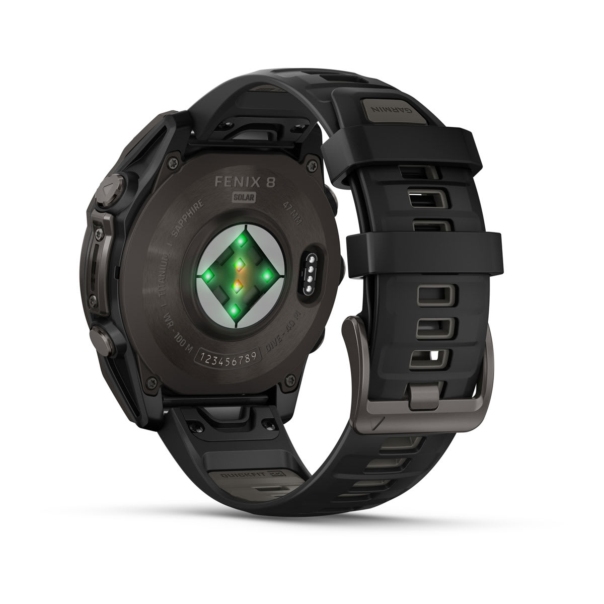 fēnix® 8 – 47 mm, Solar, Sapphire, Carbon Grey DLC-titanium med Svart/Pebble Grey silikonrem – Garmin