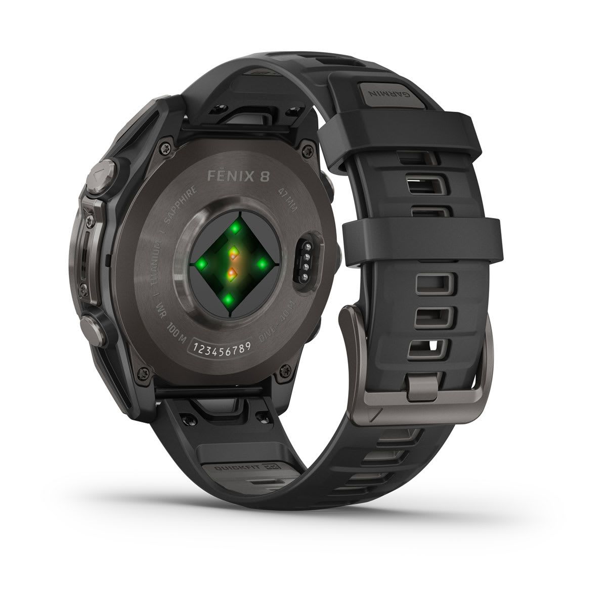 fēnix® 8 – 47 mm, AMOLED, Sapphire, Carbon Grey DLC-titanium med Svart/Pebble Grey silikonarmband – Garmin