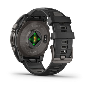 fēnix® 8 – 47 mm, AMOLED, Sapphire, Carbon Grey DLC-titanium med Svart/Pebble Grey silikonarmband – Garmin