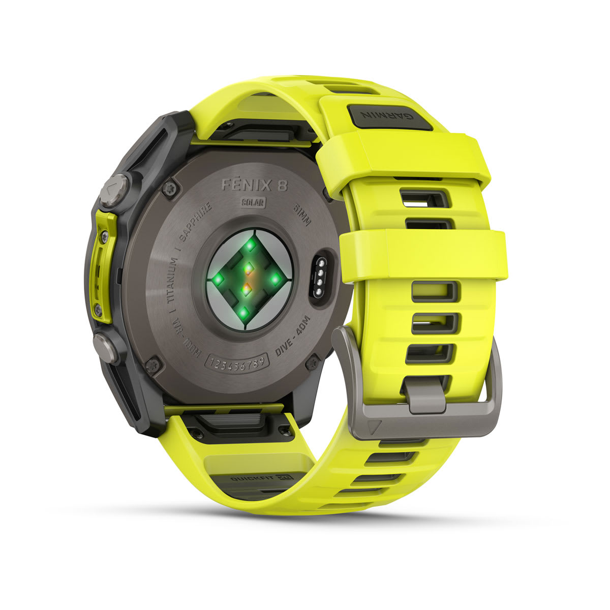 fēnix® 8 – 51 mm, Solar, Sapphire, Titanium med Amp Yellow/Graphite silikonrem – Garmin