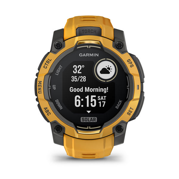 Instinct® 3 – 45 mm, Solar, Sunburst med Sunburst/Grå rem – Garmin