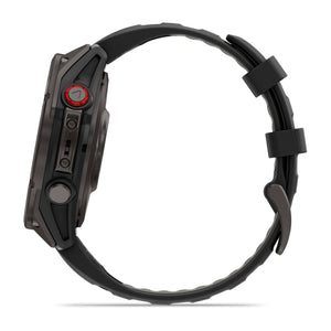 fēnix® 8 Pro – 47 mm, AMOLED, Sapphire, Carbon Grey DLC-titanium med Svart/Pebble Grey silikonarmband – Garmin