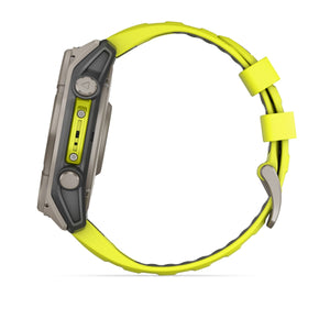 fēnix® 8 – 51 mm, Solar, Sapphire, Titanium med Amp Yellow/Graphite silikonrem – Garmin