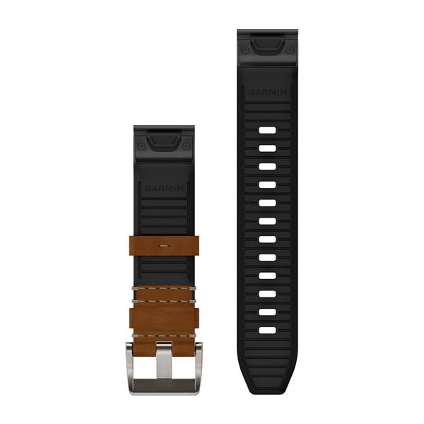 QuickFit® 22 klockarmband, Läder/FKM-hybridarmband, Brun/Svart – Garmin