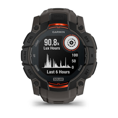 Instinct® 3 – 50 mm, Solar, Svart med Charcoal Rem – Garmin