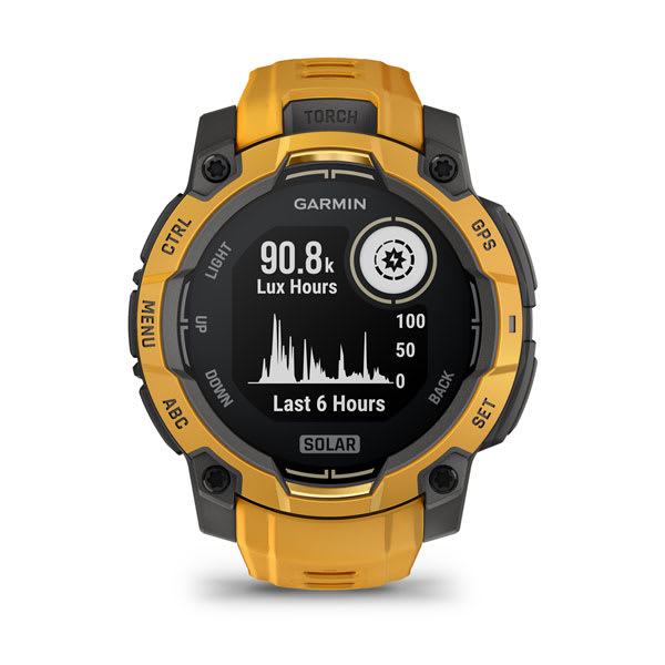Instinct® 3 – 45 mm, Solar, Sunburst med Sunburst/Grå rem – Garmin