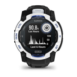 Instinct® 3 – 50 mm, Solar, Whitestone med Svart/Bolt Blue rem – Garmin