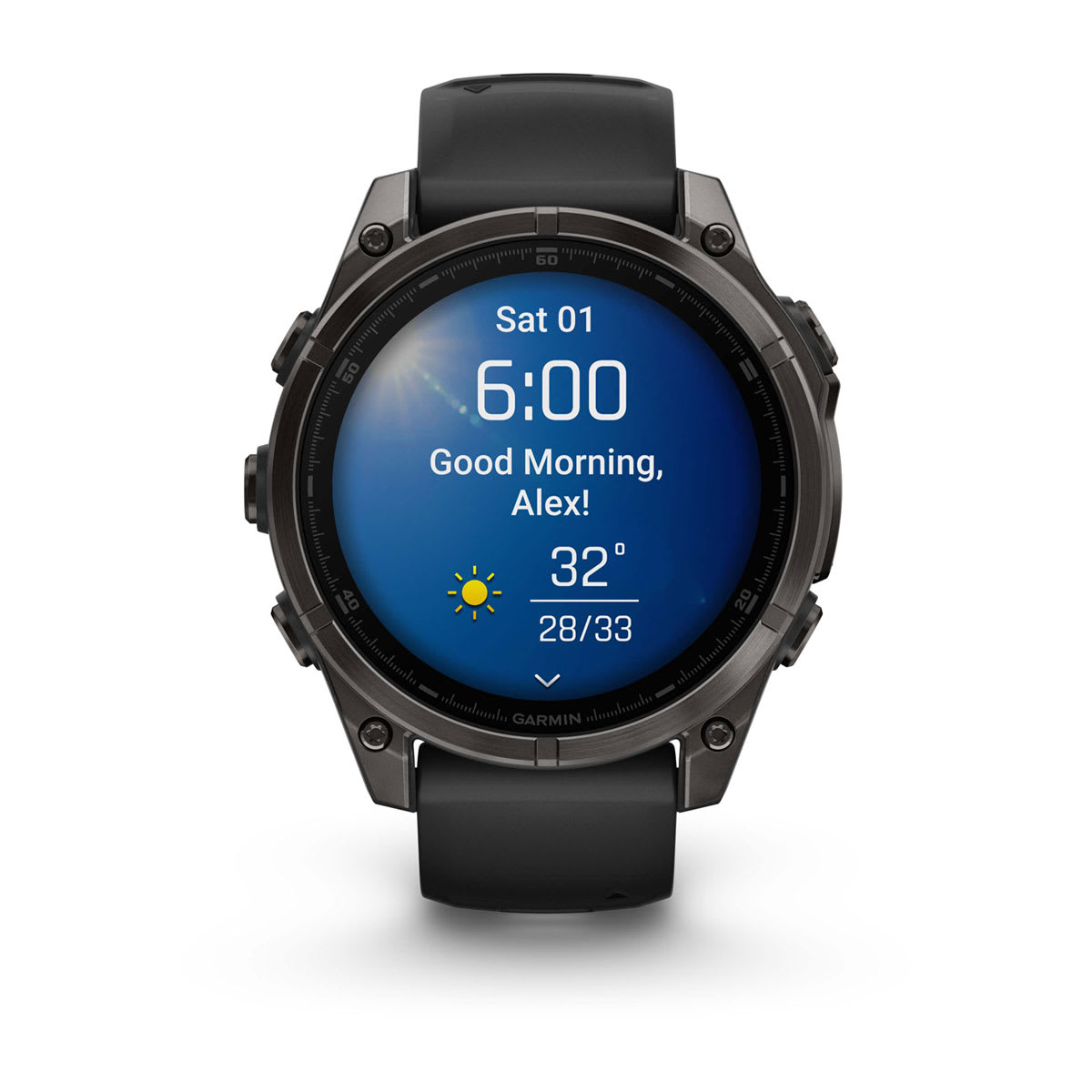 fēnix® 8 – 47 mm, AMOLED, Sapphire, Carbon Grey DLC-titanium med Svart/Pebble Grey silikonarmband – Garmin