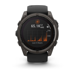 fēnix® 8 – 51 mm, Solar, Sapphire, Carbon Grey DLC-titanium med Svart/Pebble Grey silikonarmband – Garmin