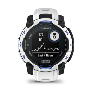 Instinct® 3 – 45 mm, Solar, Whitestone med Whitestone/Bolt Blue rem – Garmin