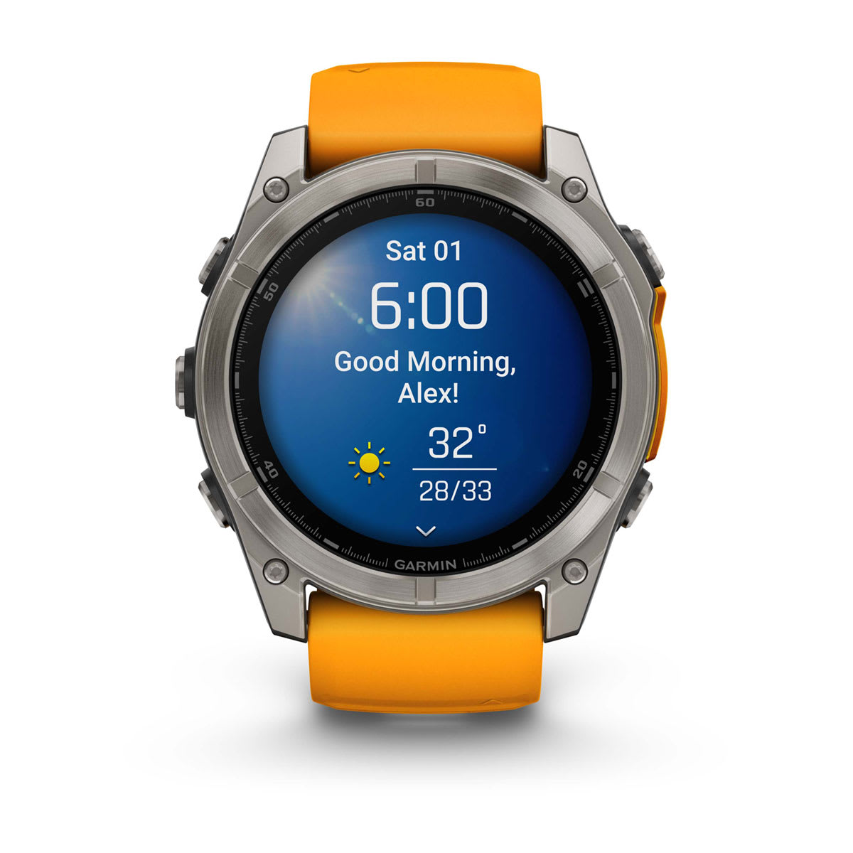 fēnix® 8 – 51 mm, AMOLED, Sapphire, Titanium med Spark Orange/Graphite silikonarmband – Garmin