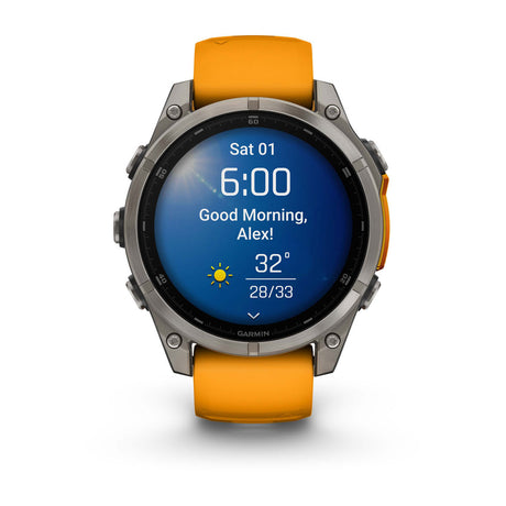 fēnix® 8 – 47 mm, AMOLED, Sapphire, Titanium med Spark Orange/Graphite silikonarmband – Garmin