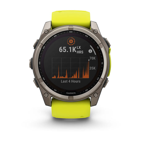fēnix® 8 – 51 mm, Solar, Sapphire, Titanium med Amp Yellow/Graphite silikonrem – Garmin