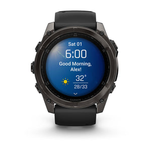 fēnix® 8 – 51 mm, AMOLED, Sapphire, Carbon Grey DLC med Svart/Pebble Grey silikonarmband – Garmin