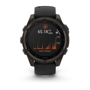 fēnix® 8 – 47 mm, Solar, Sapphire, Carbon Grey DLC-titanium med Svart/Pebble Grey silikonrem – Garmin