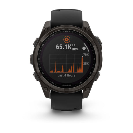fēnix® 8 – 47 mm, Solar, Sapphire, Carbon Grey DLC-titanium med Svart/Pebble Grey silikonrem – Garmin