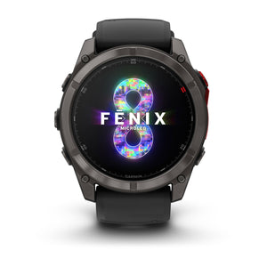 fēnix® 8 Pro – 51 mm, MicroLED, Sapphire, Carbon Grey DLC-titanium med Svart/Pebble Grey silikonarmband – Garmin