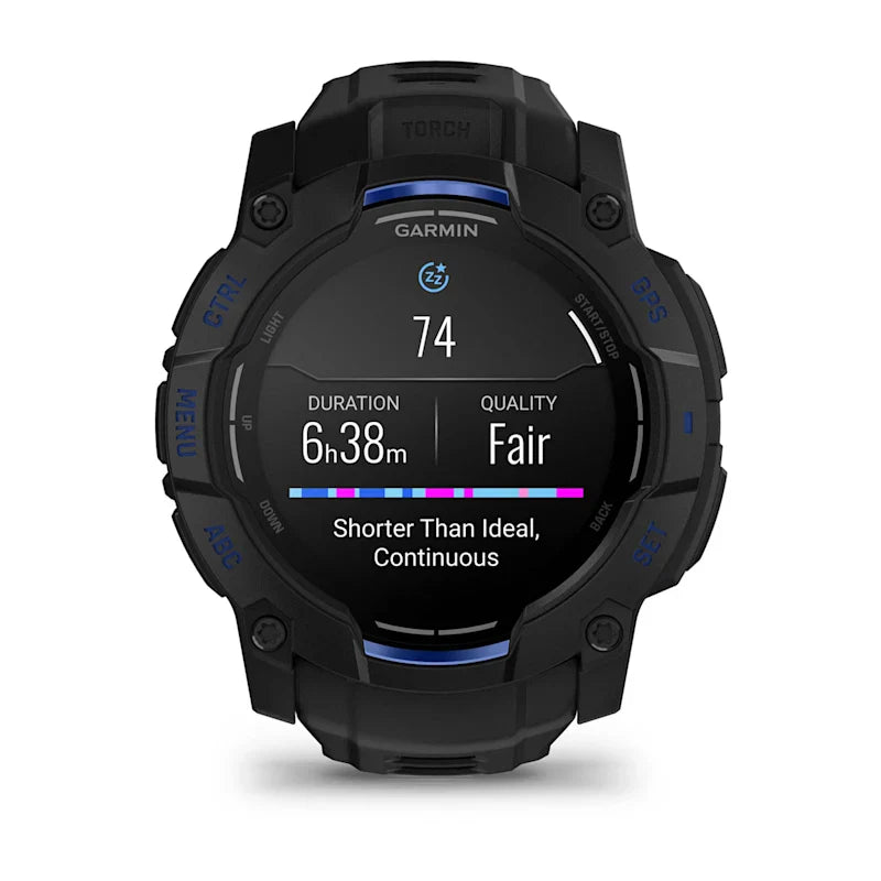 Instinct® 3 – 45 mm, AMOLED, Sort med Bolt Blue/sort rem 2