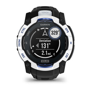 Instinct® 3 – 50 mm, Solar, Whitestone med Svart/Bolt Blue rem – Garmin